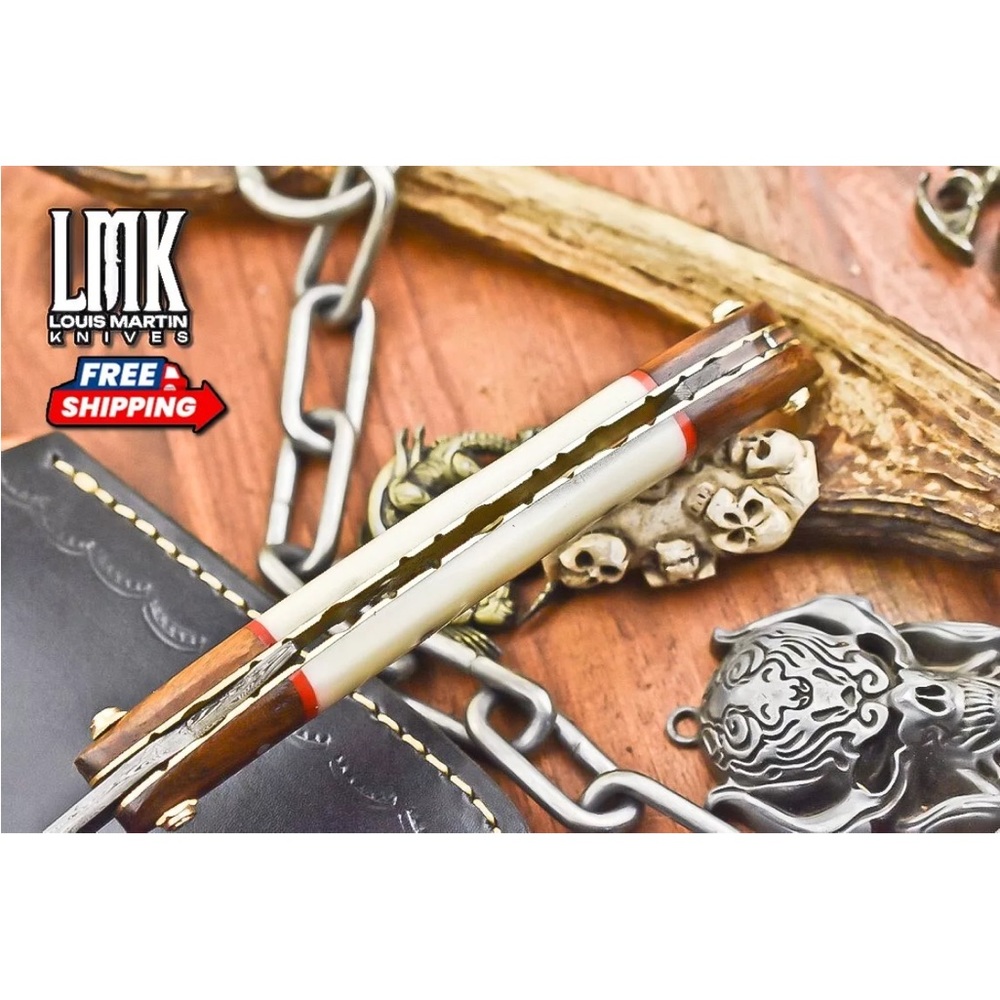 Damascus Steel Straight Razor Bone Handle - Picture 7 of 11